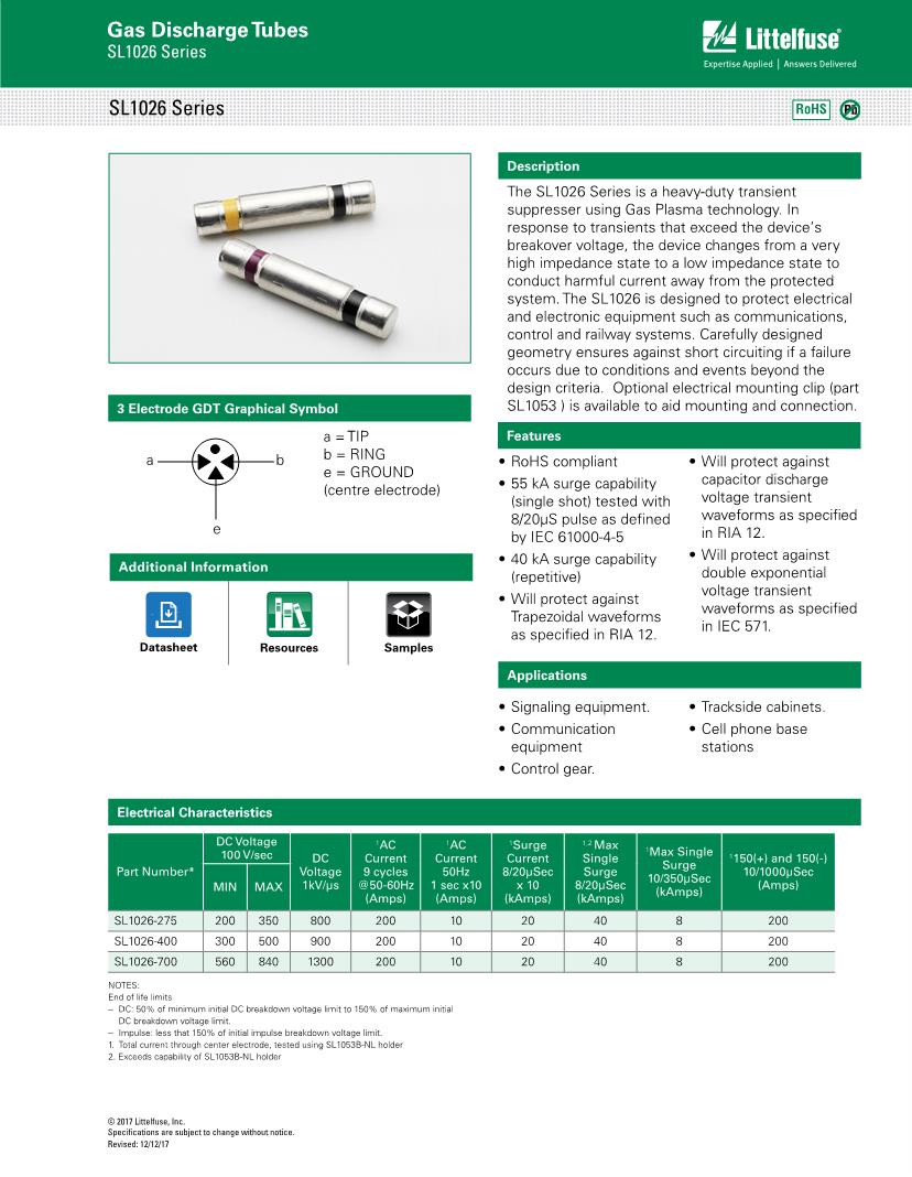Gas Discharge Tubes Gas Plasma Arrestors T83-A300X GDTs