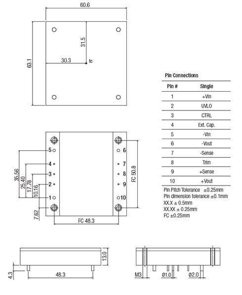 Mechanical Drawing - RECOM Power RPA Half-Brick Single Output DC/DC Converters