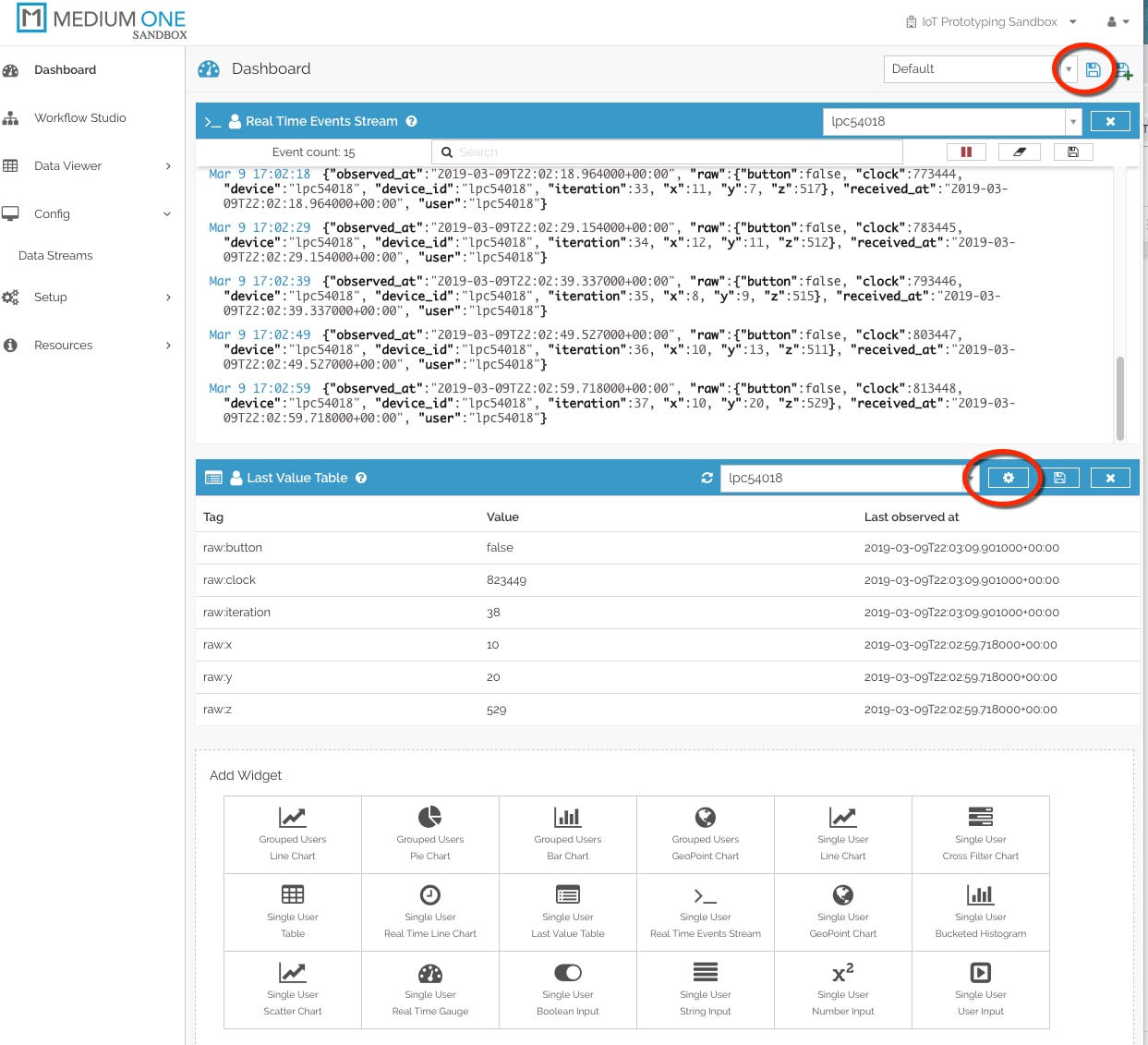 Last Value Table Widget Display