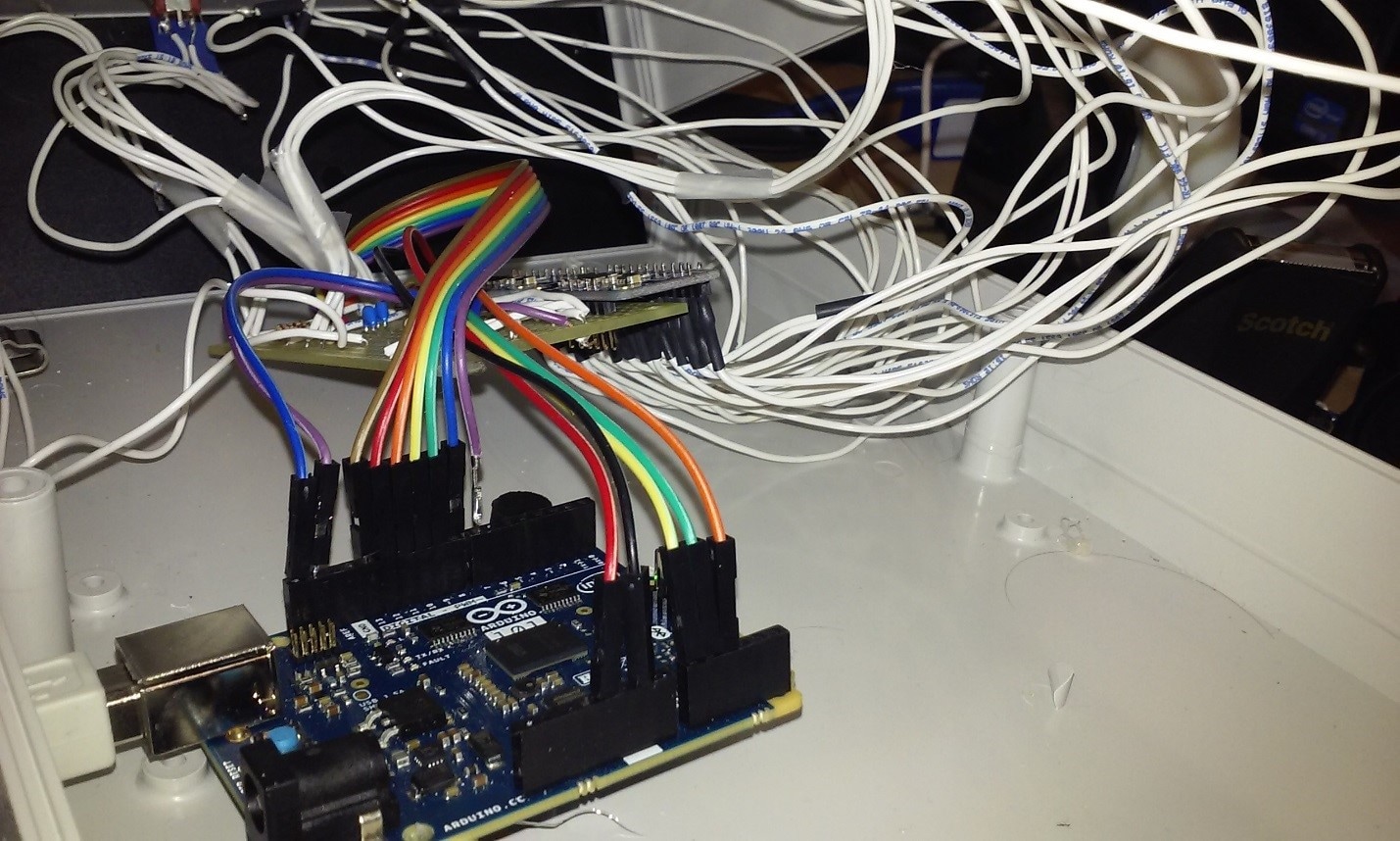 A fully wired synthesizer.