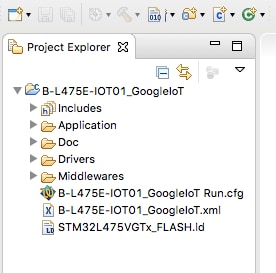 Project Explorer panel view within Eclipse whoing the X-CUBE-GCP Project after import